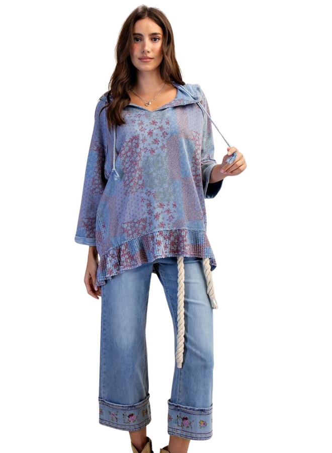 Dusty Blue Print Hoodie