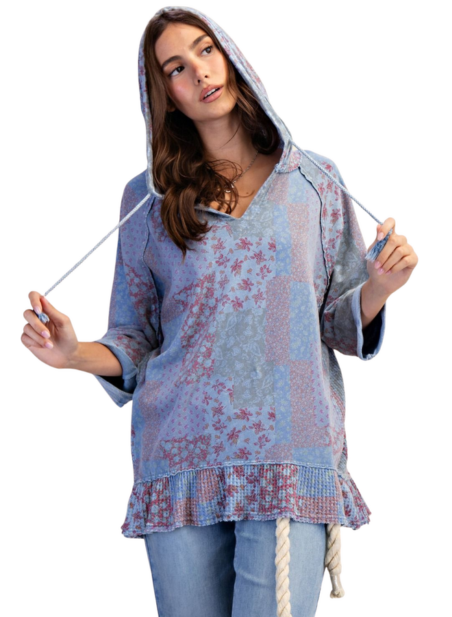 Dusty Blue Print Hoodie