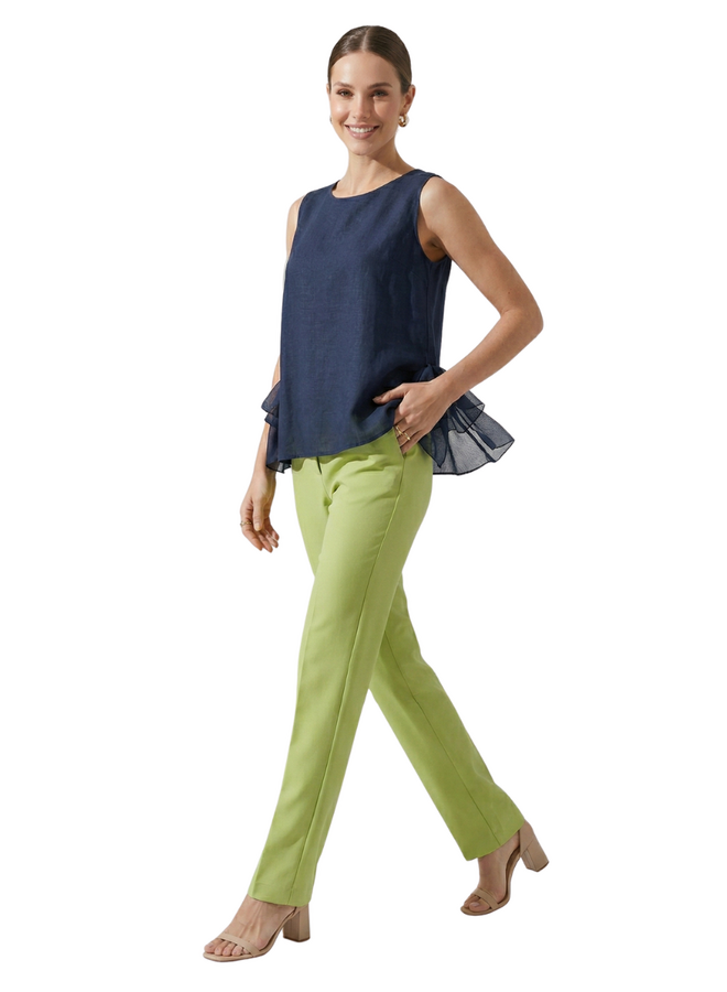 Linen Tank Top with Silk Tie in Navy