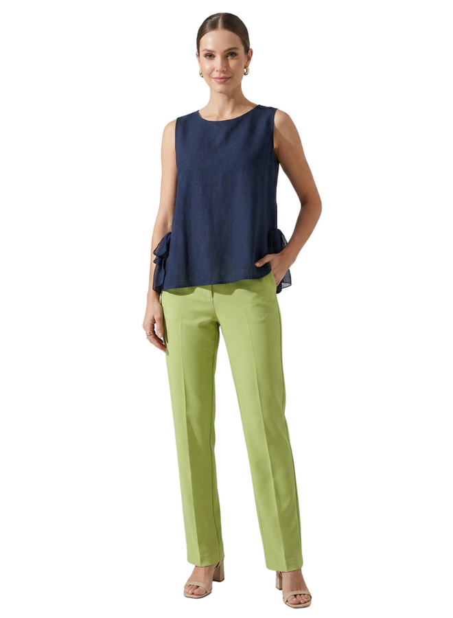 Linen Tank Top with Silk Tie in Navy