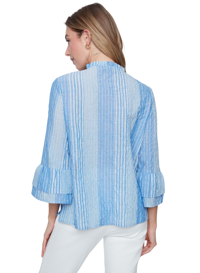 Renuar Embroidered Tropical Tassel Blouse