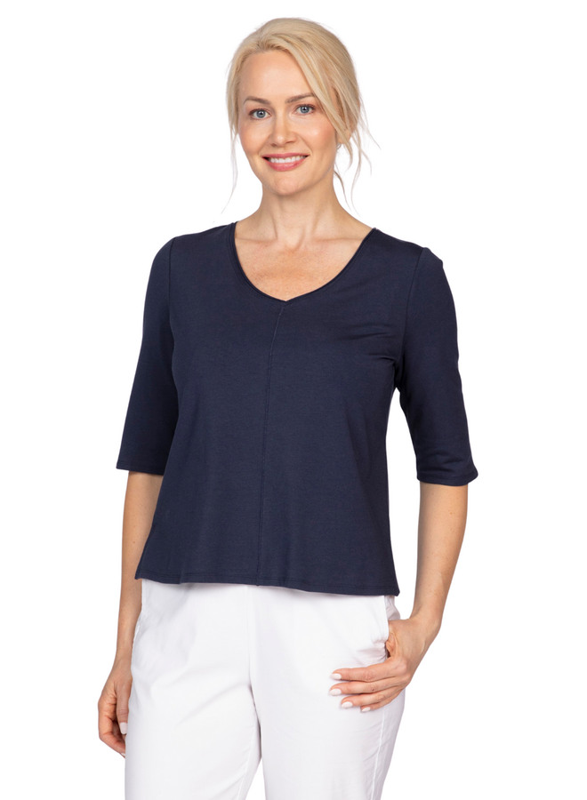 Olivia Elbow V-Neck Tee in Navy