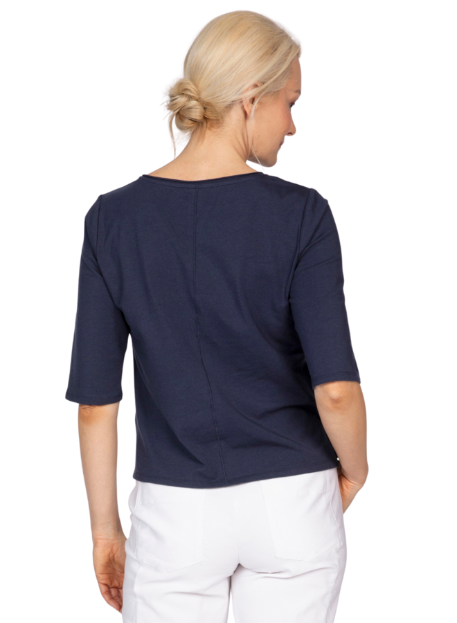 Olivia Elbow V-Neck Tee in Navy