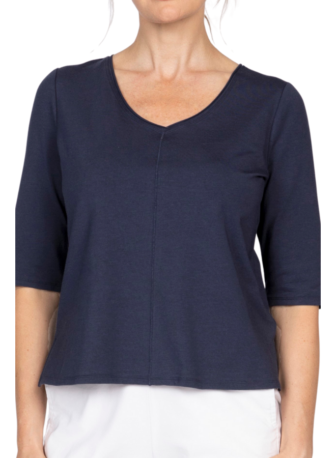 Olivia Elbow V-Neck Tee in Navy