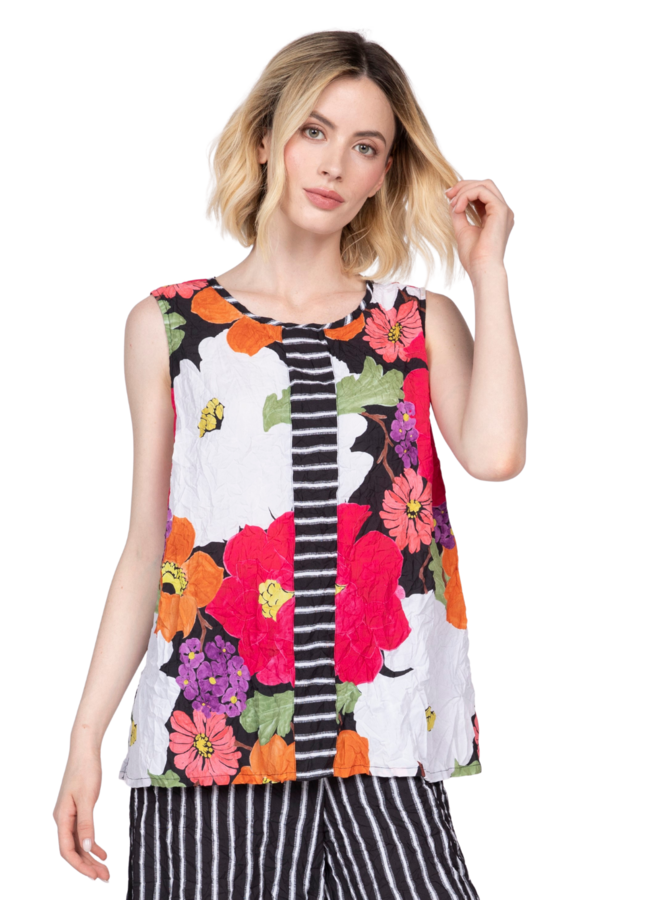 Olivia Crimped Crepe Floral Swing Tank