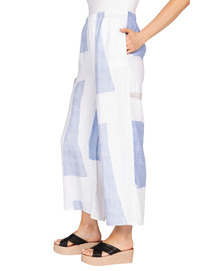 Olivia Linen Colorblock Breeze Pant in Blues