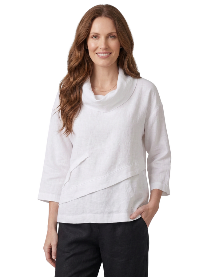 Olivia Linen Crossroads Cowl Top in White