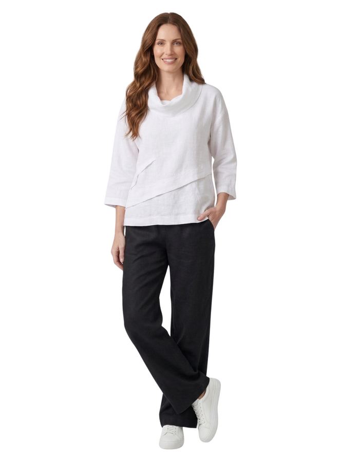 Olivia Linen Crossroads Cowl Top in White