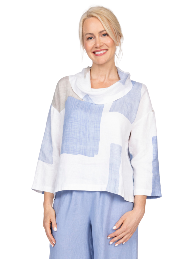 Olivia Linen Colorblock Cowl Top