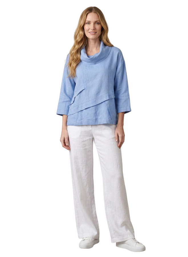 Olivia Linen Crossroads Cowl Top in Periwinkle