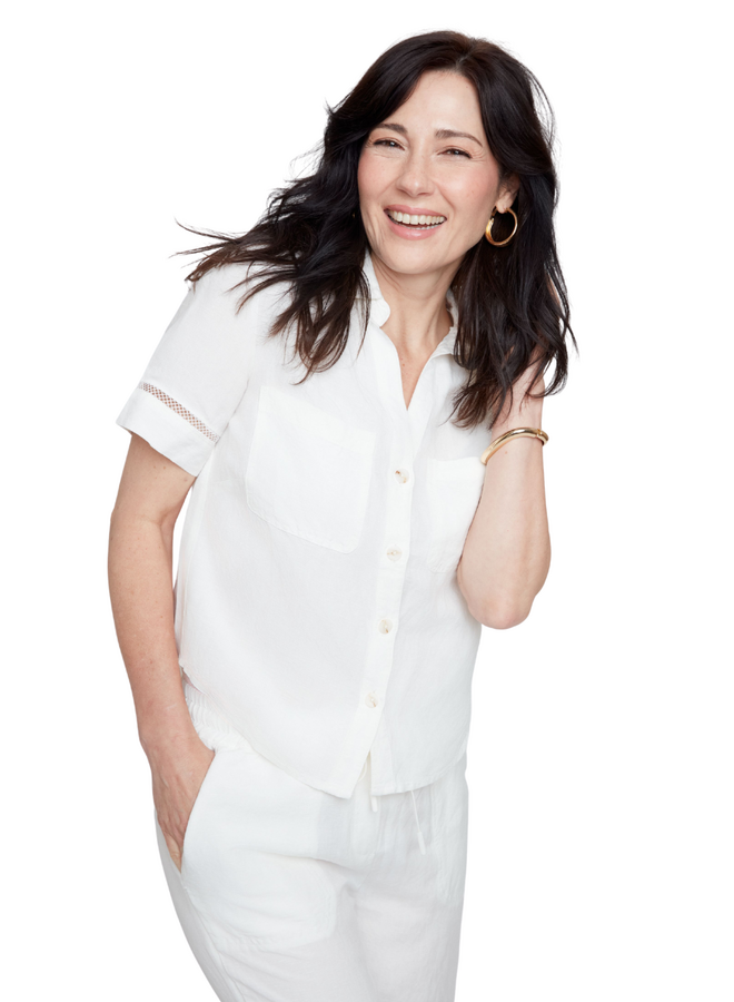 Renuar Linen Border Blouse in Creme