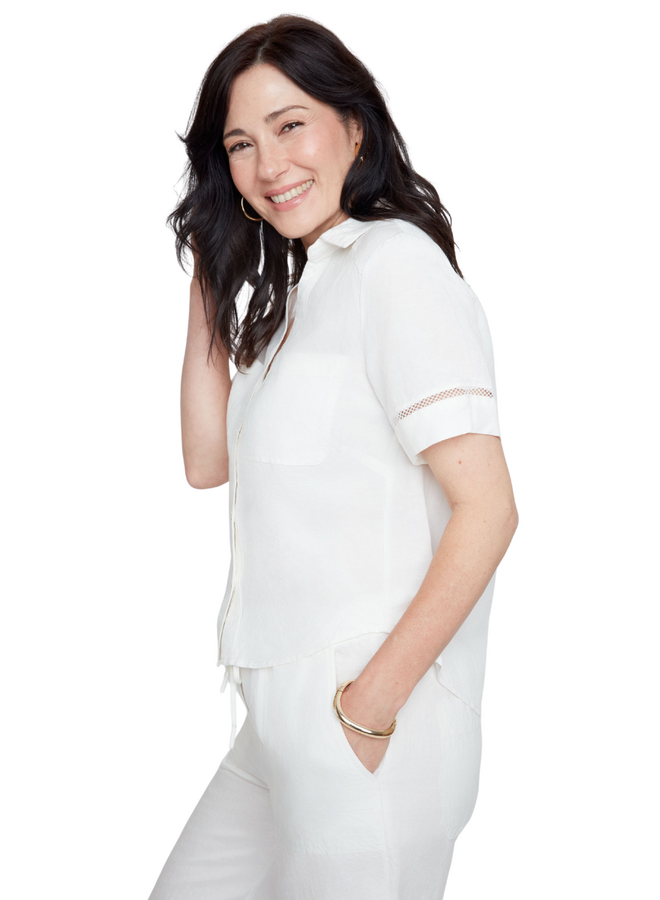 Renuar Linen Border Blouse in Creme