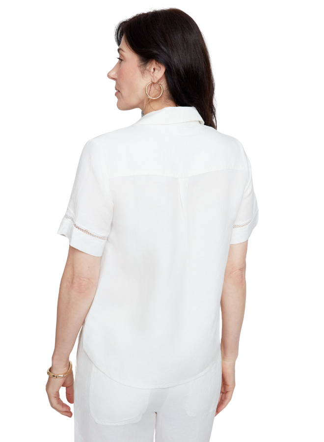 Renuar Linen Border Blouse in Creme