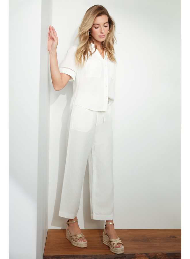 Renuar Linen Border Blouse in Creme