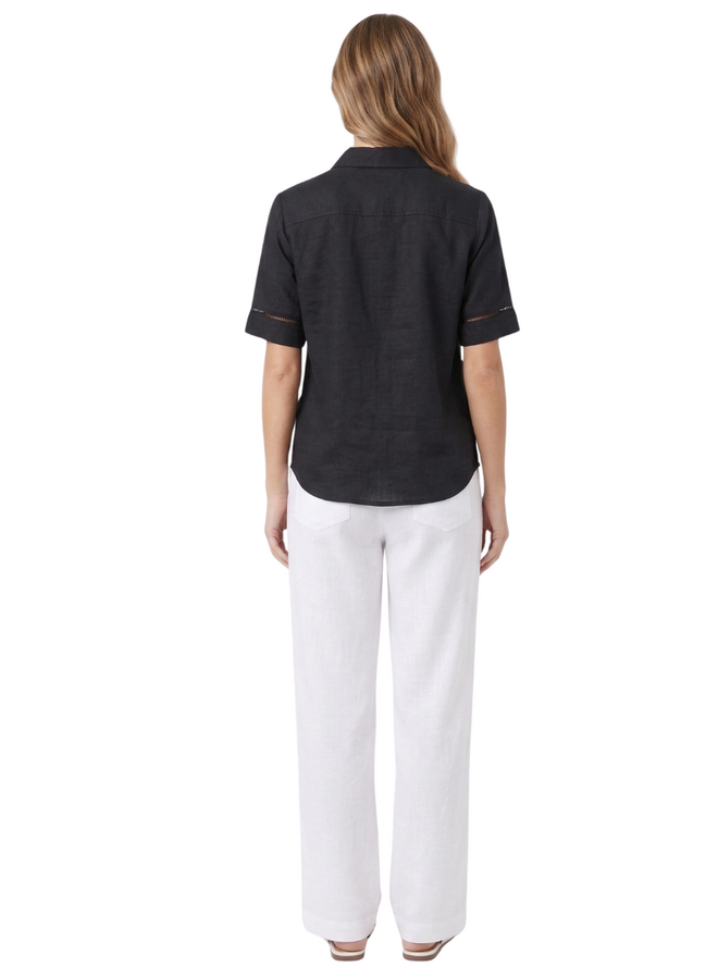 Renuar Linen Border Blouse in Black