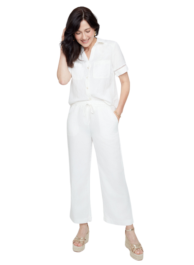Renuar Linen Crop Pant in Creme