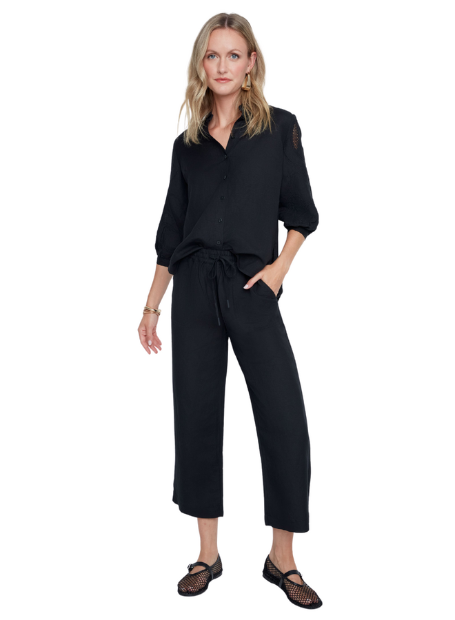 Renuar Linen Crop Pant in Black