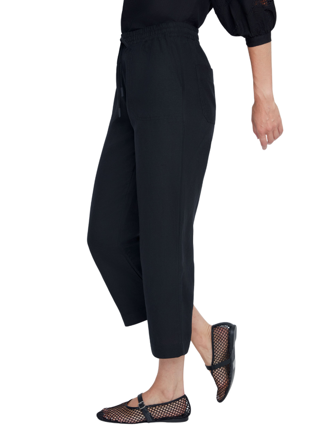 Renuar Linen Crop Pant in Black