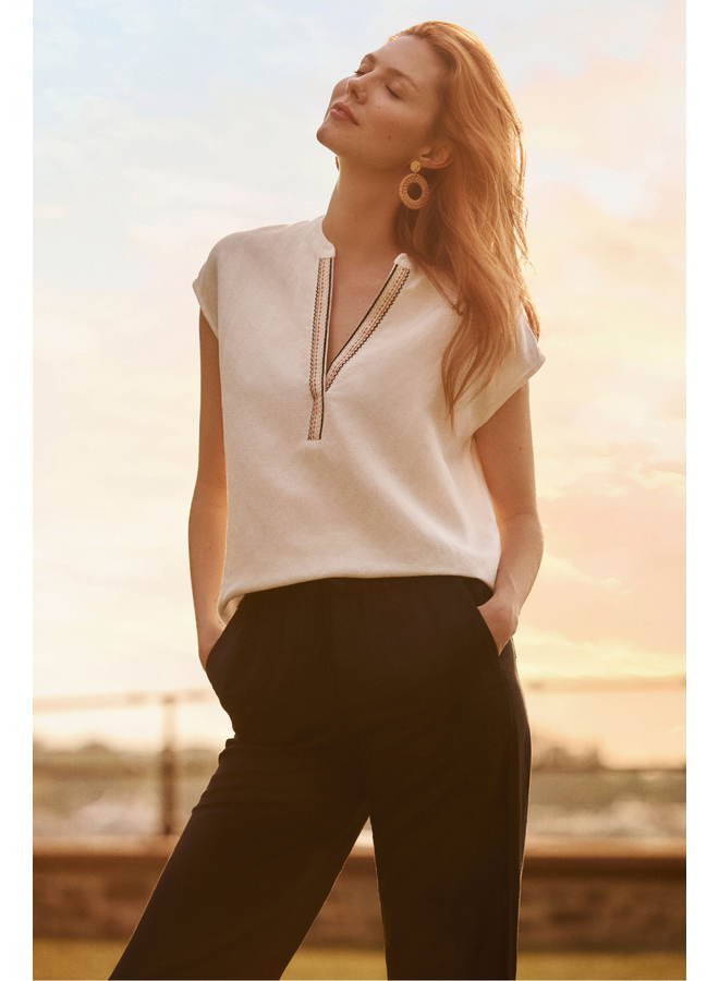 Renuar Linen Crop Pant in Black