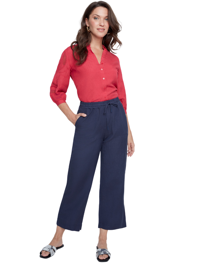 Renuar Linen Crop Pant in Indigo