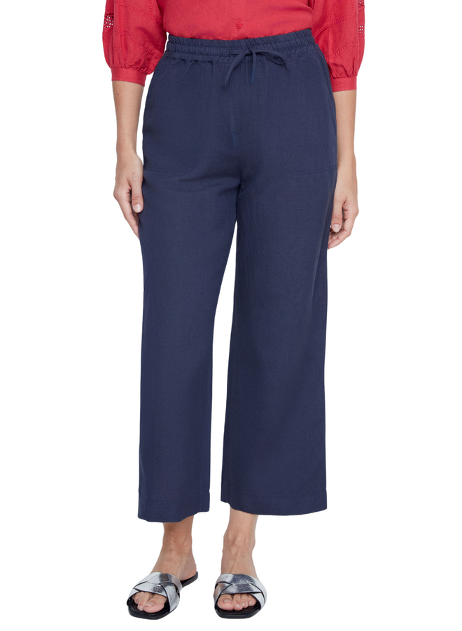 Renuar Linen Crop Pant in Indigo