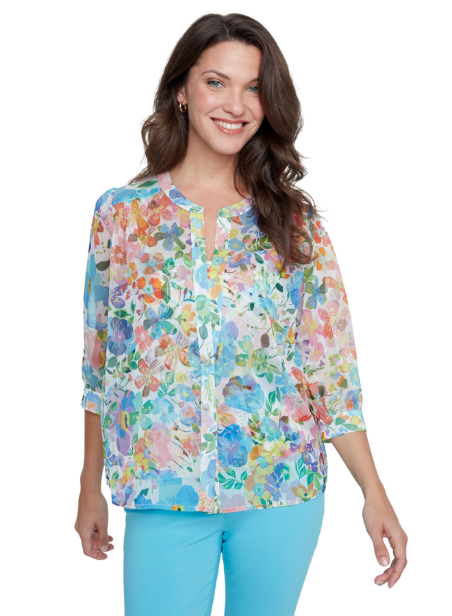 Renuar Ocean Floral Blouse With Matching Tank
