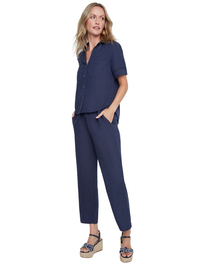 Renuar Linen Crop Pant in Indigo