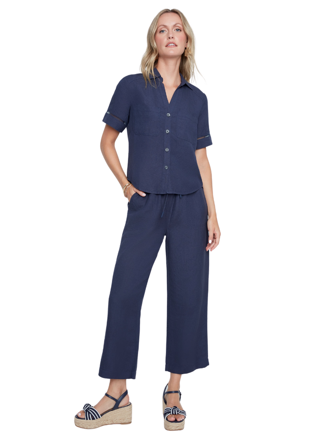 Renuar Linen Crop Pant in Indigo