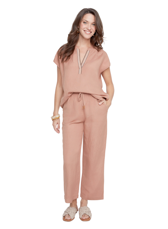 Renuar Linen Crop Pant in Mocha
