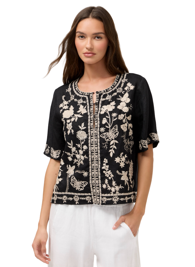 Johnny Was Fiona Split Neck Linen Blouse