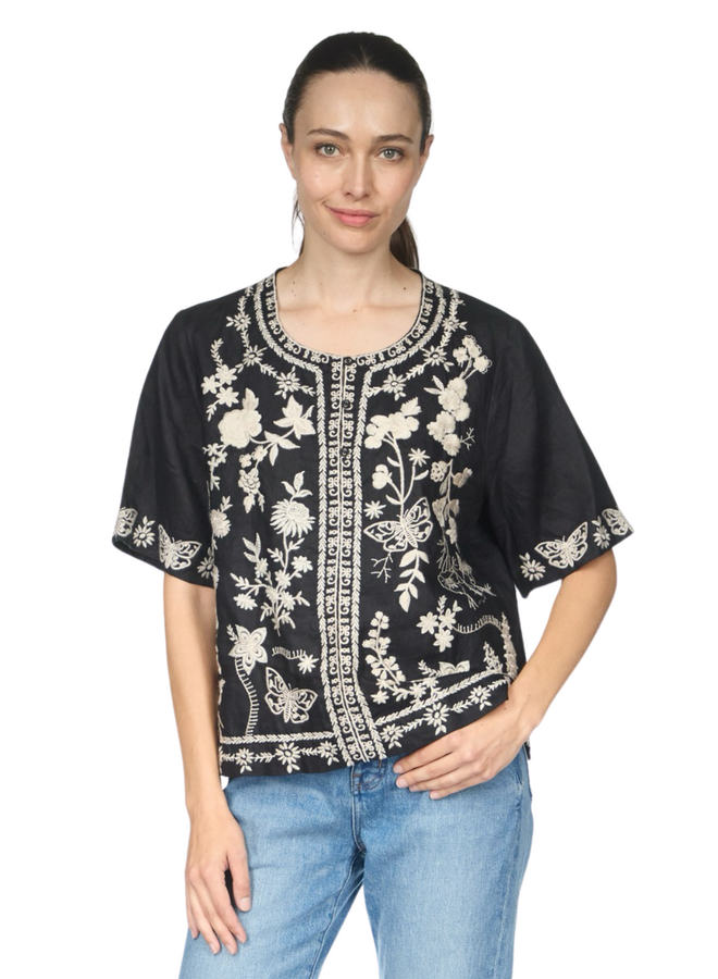Johnny Was Fiona Split Neck Linen Blouse