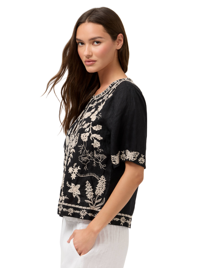 Johnny Was Fiona Split Neck Linen Blouse