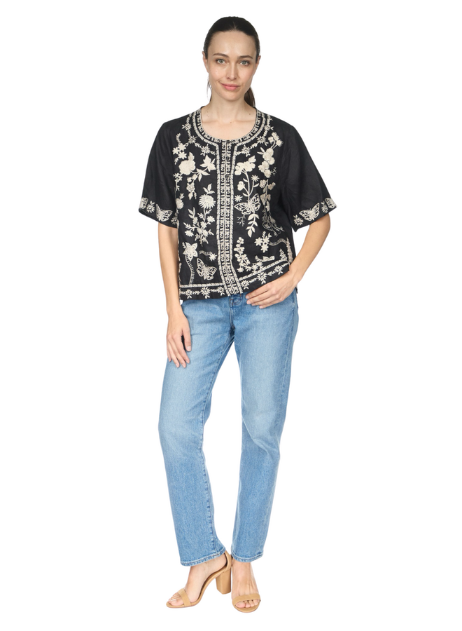 Johnny Was Fiona Split Neck Linen Blouse