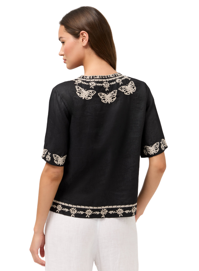 Johnny Was Fiona Split Neck Linen Blouse