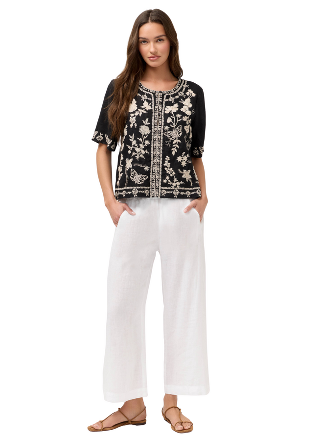 Johnny Was Fiona Split Neck Linen Blouse