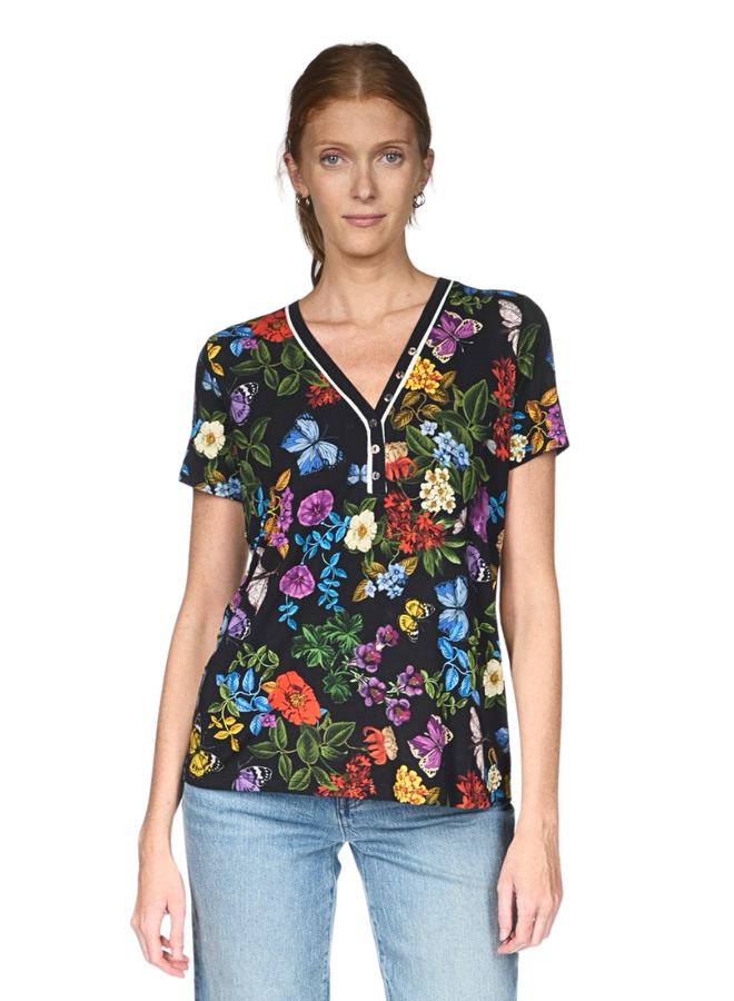 Johnny Was Kahlani Janie Favorite Short Sleeve Henley Tee