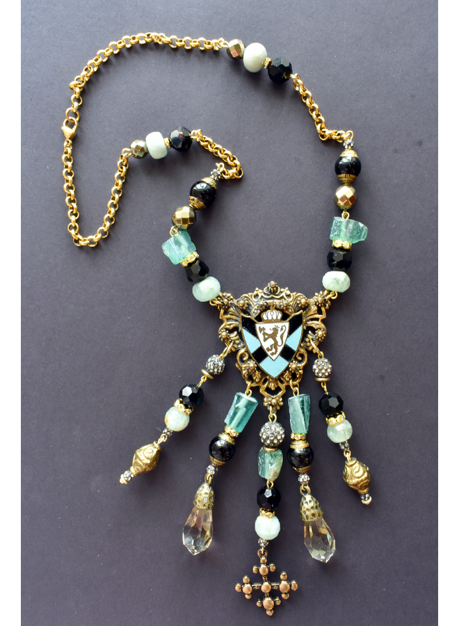 Vintage English Sheild Brooch Necklace