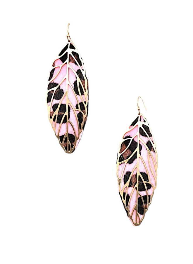 Animal Leaf Earrings In Pink