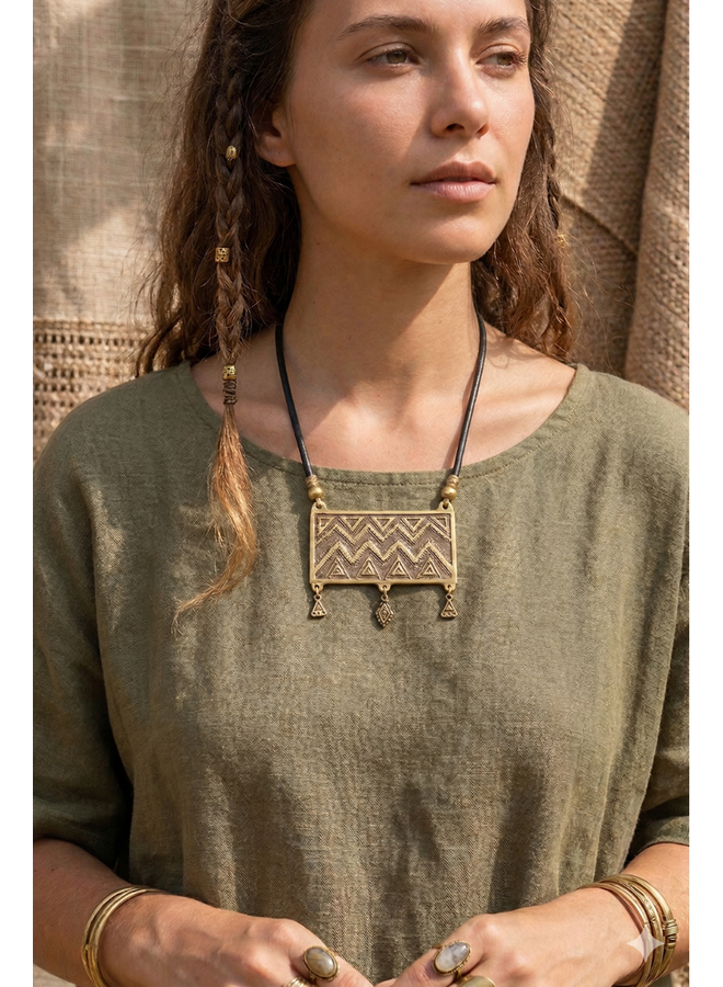 Ink + Alloy Brass Pendant Necklace With Fringe