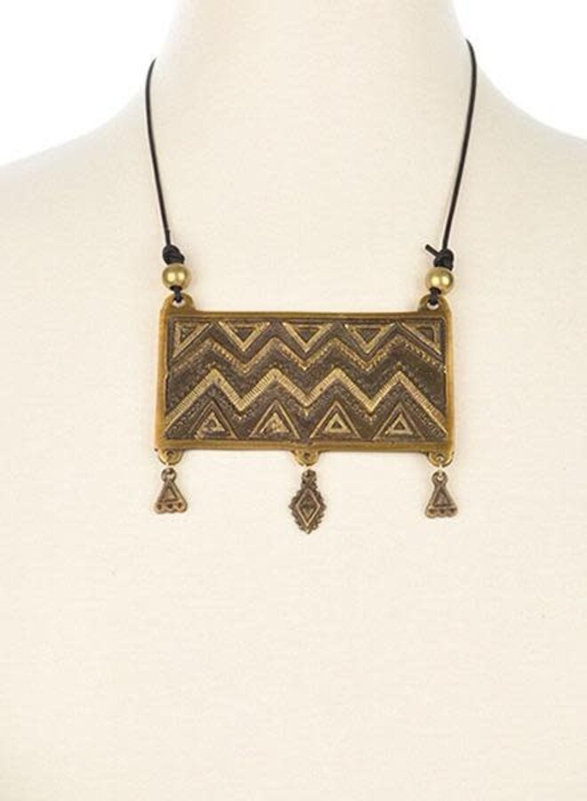 Ink + Alloy Brass Pendant Necklace With Fringe