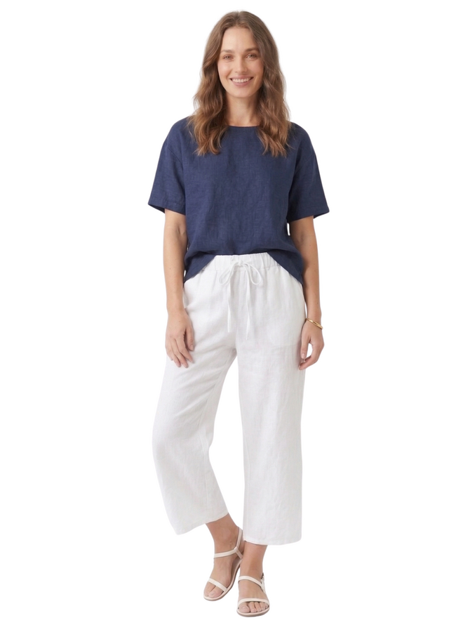 Linen Crop Pants In White