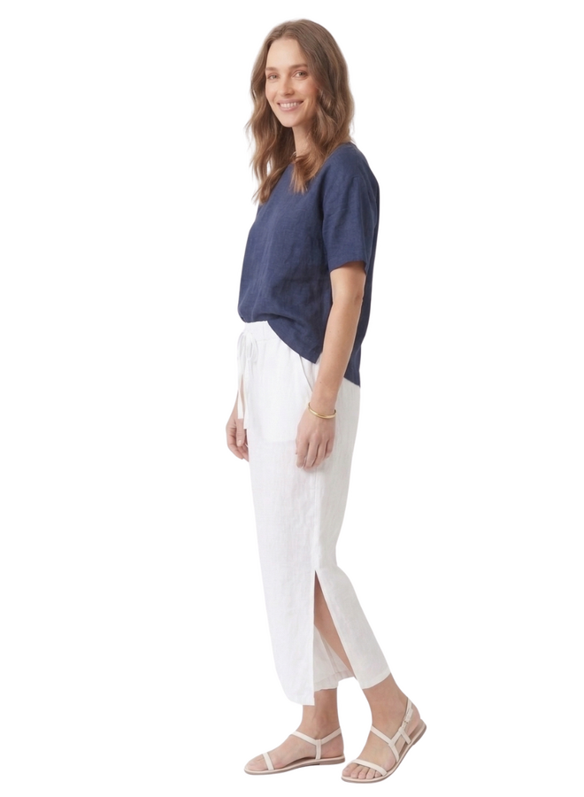 Linen Crop Pants In White