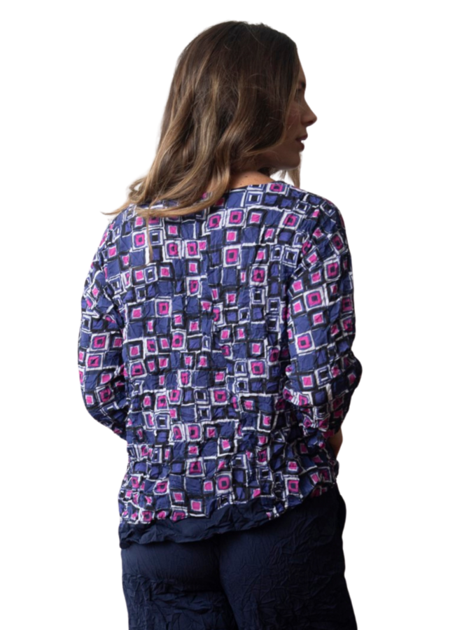 Olivia Crimped Crepe Squared Pullover in Raspberry