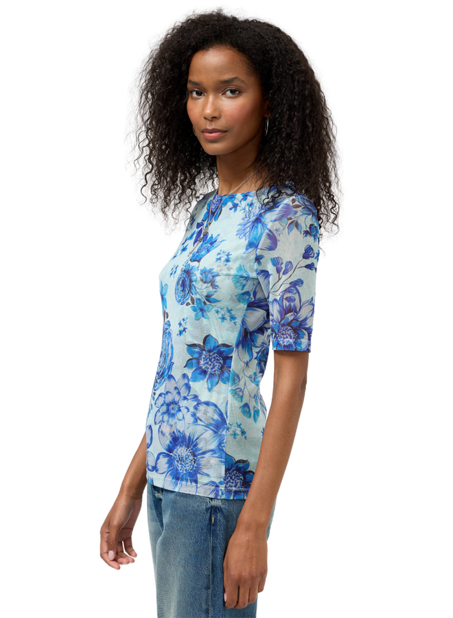 Johnny Was Elbow Sleeve Boat Neck Mesh Top in Casablanca Paradisa
