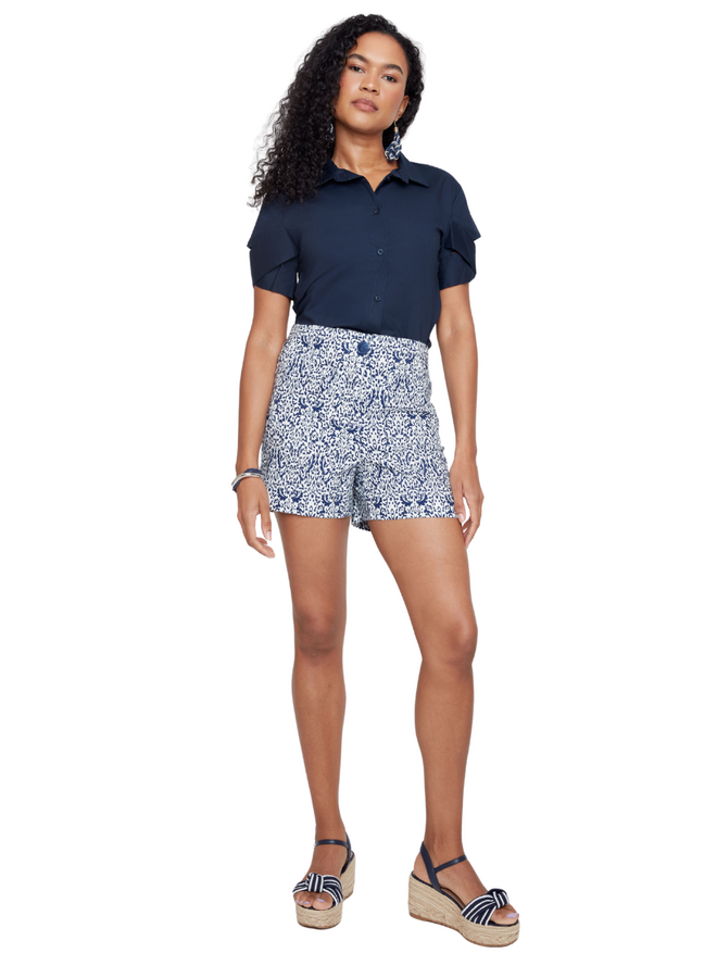 Renuar Square Pocket Shorts in Blue Combo