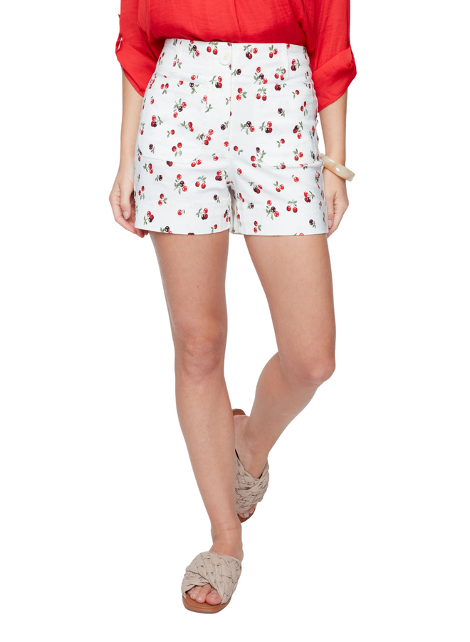 Renuar Square Pocket Shorts in Cherry Print