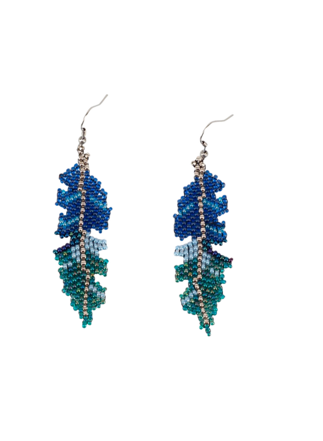 Beaded Leaf Earrings In Blue