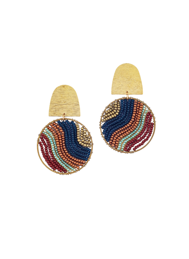 Beaded And Brass Flow Earrings In Brick