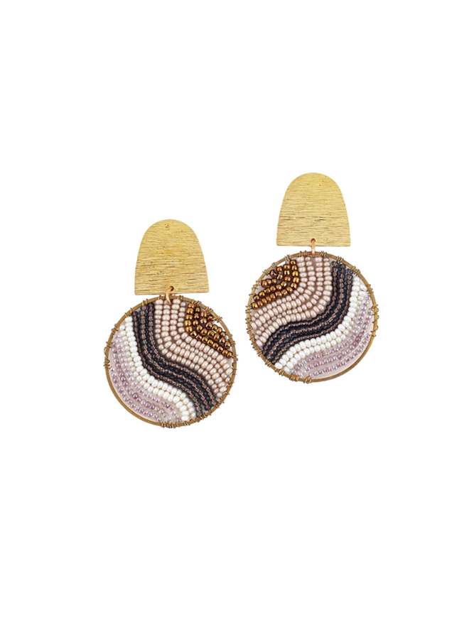 Beaded And Brass Flow Earrings In Sand