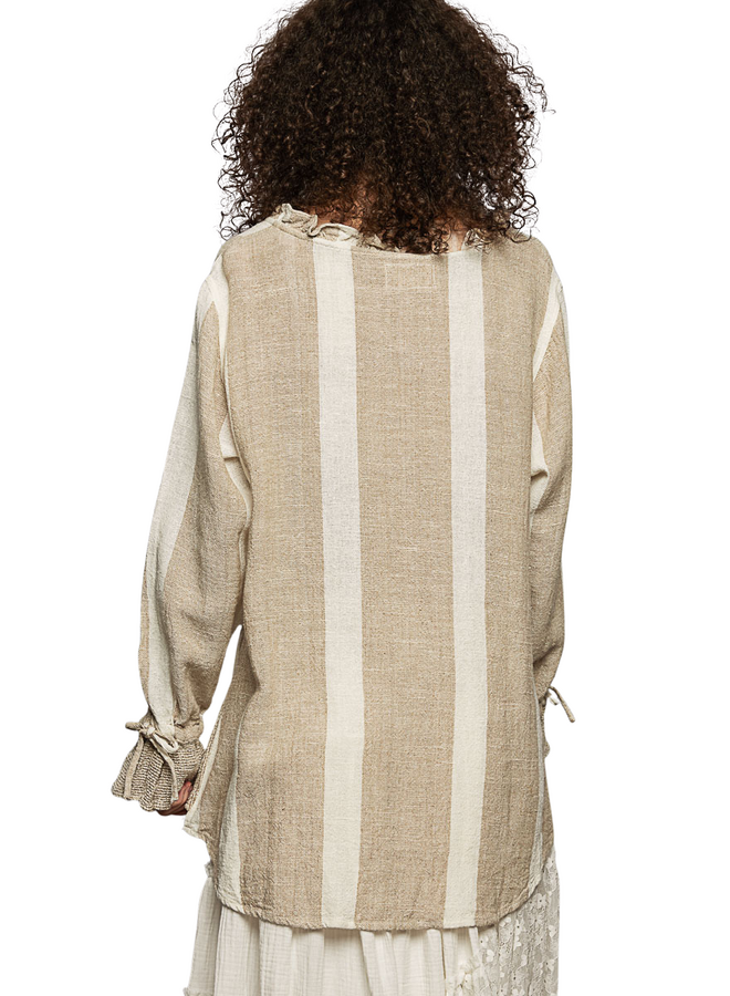 Ruffled Linen Stripe Top In Neutrals
